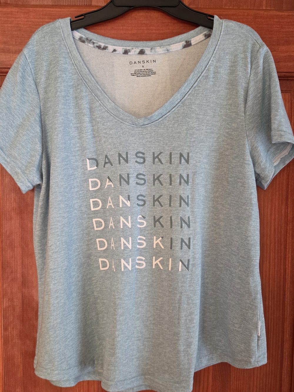 Danskin Women's Light Blue Logo V-Neck Tee, S